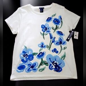 Architect Size XL White Shirt with Blue Floral Graphic Flowers Design